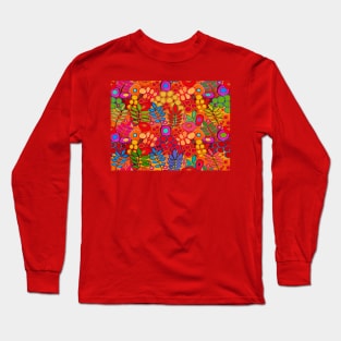 Southwest Sunny Garden Flowers - Red Pink Orange Long Sleeve T-Shirt